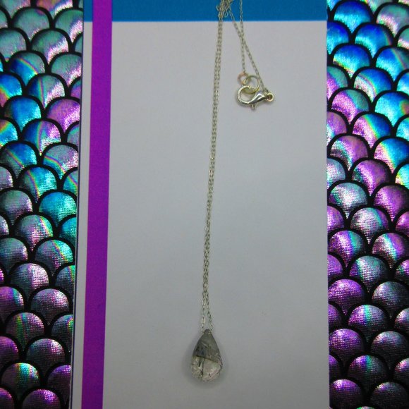 Tourmalinated Quartz Faceted Drop 18" Necklace Sterling Silver - Picture 4 of 4
